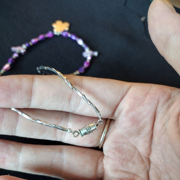 Purple Beaded Necklace with Teddy Bear Pendant - Picture 5 of 8